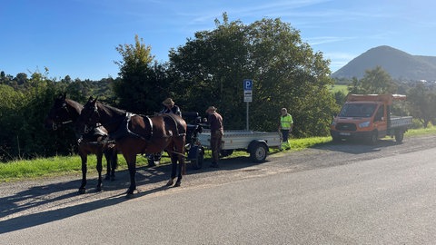 Ungewöhnliche Aktion in Beuren (Kreis Esslingen): Der orangefarbene Transporter blieb Mitte September stehen, stattdessen wurden die öffentlichen Mülleimer mit einem Pferdegespann geleert.