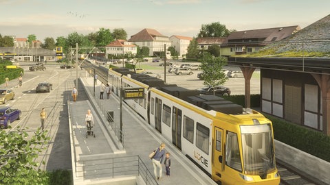 Visualisierung: Stadtbahn LUCIE steht an Haltestelle