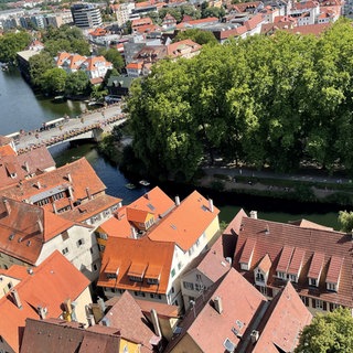 Die Neckarinsel und ein Teil der Tübinger Altstadt von oben: In der Stadt gibt es Diskussion um die geplante Veranstaltung von Boris Palmer und AfD-Landeschef Markus Frohnmaier.