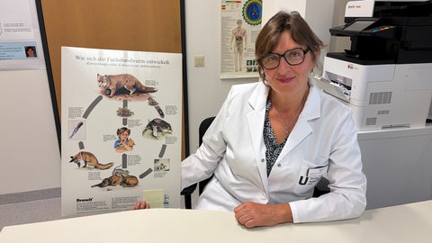 Fuchsbandwurm-Expertin Beate Grüner, Infektiologin und Fuchsbandwurm-Expertin aus Ulm sitzt in ihrem Büro. 