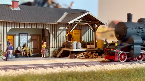 Eine Modelleisenbahn fährt in einen Bahnhof ein. Die Miniatur-Welt der Brenztalbahn gehört dem Heidenheimer Modellbauer Uwe Siedenkop. 
