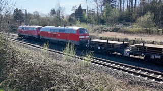 Ein mit Stahlplatten beladener Güterzug ist am Dienstagnachmittag auf der Fahrt von Ulm nach Biberach liegengeblieben. Eine der beiden Dieselloks verlor wegen eines technischen Defekts Öl und Kühlflüssigkeit. 
