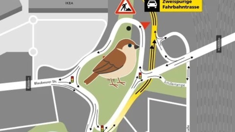 Eine Grafik zeigt, wie die Verkehrsführung um das Blaubeurer tor jetzt assieht. Der ehemalige Ring ähnelt jetzt einem Spatz. 