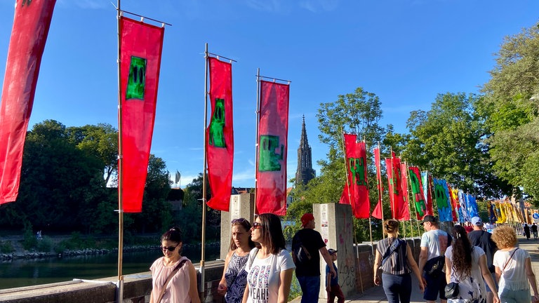 Mehr als 600 Donaufest-Fahnen umsäumten auch in diesem Jahr das Donaufest 2025 in Ulm und Neu-Ulm. 