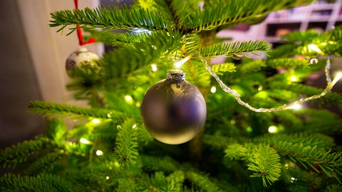 Mit Kugeln und Lichtern geschmückter Weihnachtsbaum