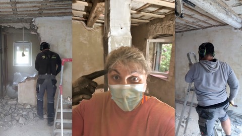 Kathrin und ihre Brüder auf der Baustelle