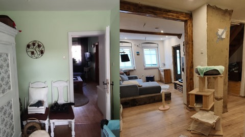 Wohnzimmer vor und nach der Renovierung