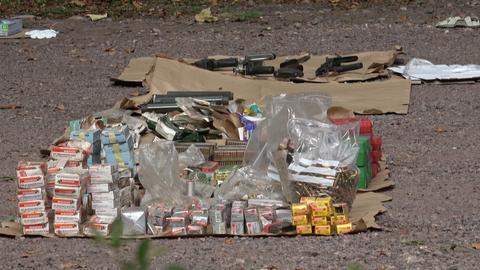 In einem Waldstück bei Speyer hat ein Spaziergänger zahlreiche Schusswaffen und Munition gefunden.