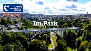 Der Strecktalpark in Pirmasens mit Logo