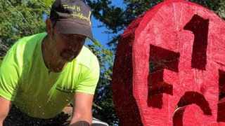 Nach Beschwerden musste das FCK Logo aus Holz im Pfälzerwald entfernt werden. Weitere sollen folgen. 
