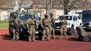 Teilnehmer der Anti-Terror-Übung in der Rittersturz-Kaserne in Lahnstein