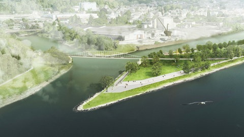 Eine Brücke über der Lahnmündung: So wird das umgestaltete Gelände an der Lahnmündung aussehen zur BUGA 29.