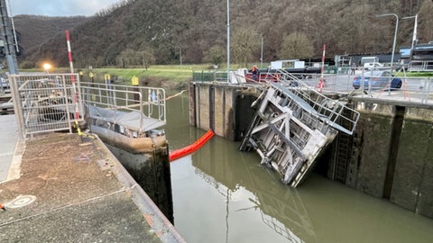 Ein Jahr nach dem Unfall an der Schleuse Müden. Der Schaden zeigte, wie anfällig die Schleusen der Mosel sein können. 
