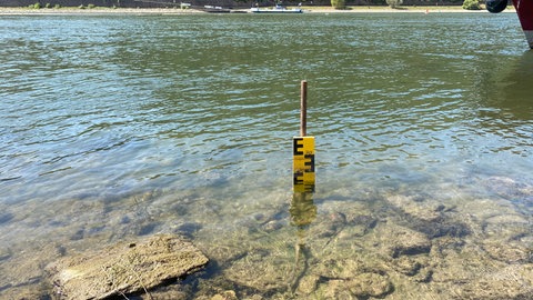 Der Pegel Kaub im Rhein zeigt einen Rekordtiefststand von etwa 17 Zentimetern.