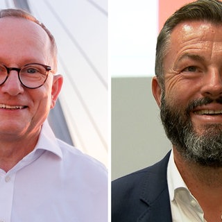 OB-Wahl Ludwigshafen: CDU-Kandidat Klaus Blettner (links im Bild) und SPD-Kandidat Jens Peter Gotter (rechts im Bild) treten nun in einer Stichwahl gegeneinander an