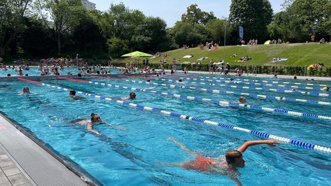 Im Mainzer Taubertsbergbad gibt es im Freibad einen Schwimmer und einen Nichtschwimmerbereich 
