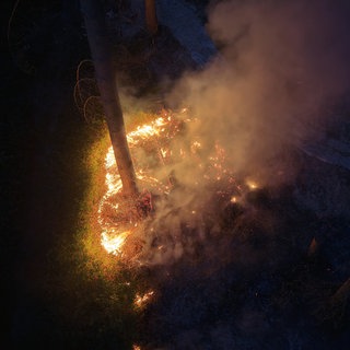 Flammen lodern im Wald auf dem Schanzenkopf in einem Naturschutzgebiet im Kreis Bad Kreuznach.
