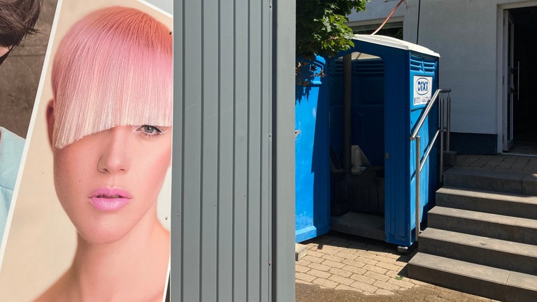Friseur-Container mit Dixi-Klo
