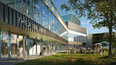 Planungsentwurf für die neue Fassade und das künftige Foyer des Theater Triers. 