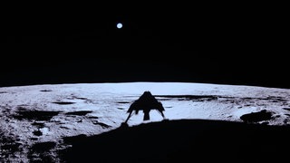 Schatten der Blue Ghost Sonde auf dem Mond. Die Sonde ist am Sonntag erfolgreich gelandet.