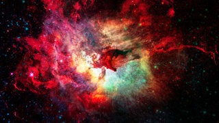 Gaswolke im Universum: Über die Gesamteigenschaften des Universums etwas auszusagen, ist schwierig. Wir können ein bisschen was sagen über die inneren Eigenschaften, aber den Gesamtdrehimpuls kann man nur von außen beobachten