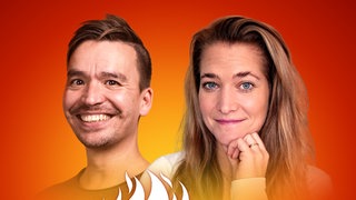 Jana S. und Bob Blume auf dem Podcast-Cover von "Die Schule brennt – Mit Bob Blume"