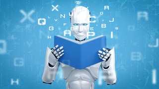 Humanoid liest ein Buch: Zunehmend drängen KI-generierte Kinderbücher auf den Markt. Sie haben die immer gleichen Erzählmuster und Stereotype. Auch Reiseführer kriegen KI-Konkurrenz. Rechtlich lässt sich das aber kaum unterbinden.