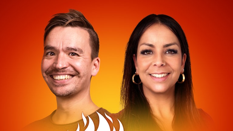 Julia Molter und Bob Blume auf dem Podcast-Cover von "Die Schule brennt – Mit Bob Blume"