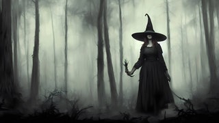 Mystische Hexe in einem geheimnisvollen dunklen Wald: Ob Liebeszauber oder magische Rituale – moderne Hexen haben in den sozialen Medien viele Fans und die Hexe gehört fest zu unserer Kultur. Doch vieles, was wir über Hexen zu glauben wissen, ist falsch.