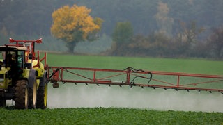 Ein Landwirt versprüht auf einem Feld ein Pestizid