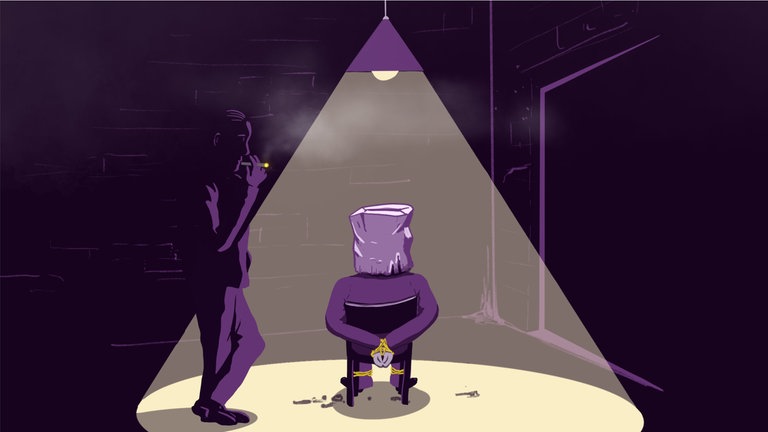 Gefesselte Person wird in dunklem Raum als Geisel gehalten und mit Lampe von oben angestrahlt (Illustration): Die Organisierte Kriminalität richtet allein in Deutschland einen finanziellen Schaden von jährlich 2,64 Milliarden Euro an, von den betroffenen Menschen ganz zu schweigen. 