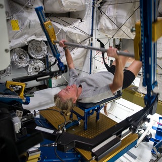 Symbolbild: Die NASA-Astronautin Karen Nyberg, Flugingenieurin der Expedition 36, macht ein Training auf dem Advanced Resistive Exercise Device (ARED) im Tranquility-Modul der Internationalen Raumstation.