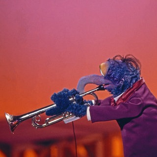 The Muppet Show, Fernsehserie, USAGroßbritannien 1976 - 1981, Comedyshow mit den Puppen Rowlf am Klavier und Gonzo als Trompetensolist.