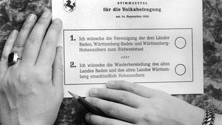 Stimmzettel für die Volksbegfragung am 24. September 1950 zur Entstehung des neuen Südweststaats