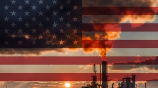 Erdgas-Bohranlage mit amerikanischer Flagge