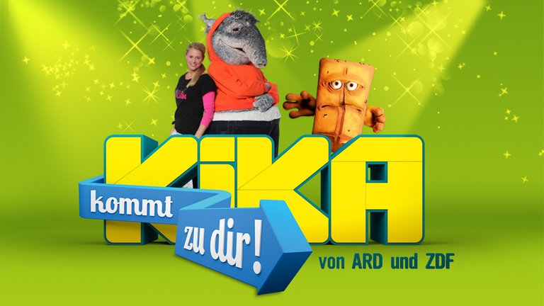 Logo von "KiKA kommt zu dir!" mit Singa, TanzTapir und Bernd das Brot