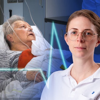 Die Unfallklinik, Folge 3: Bildmontage mit Dr. Aline Roßler vor 78-jähriger Patientin, die einen schweren Oberschenkelhalsbruch hat.