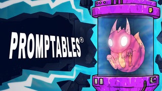 Keyvisual zu "Promptables - Das KI-Duell" zeigt eine pinkfarbene Kreatur in einer durchsichtigen Röhre, davor der Schriftzug Promptables