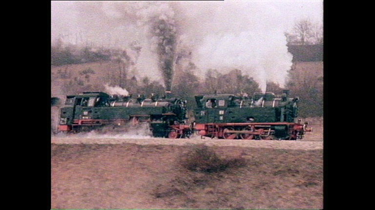 Ein munteres Gespann der Ulmer Eisenbahnfreunde. (Film 80er Jahre)