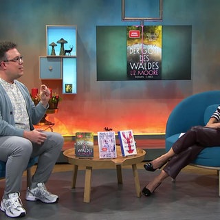 Moderatorin Evelin König im Gespräch mit Thomas Sachsenmeier