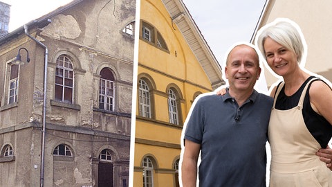 Silke und Ralph stehen vor der alten Synagoge, die sich restauriert und gerettet haben.